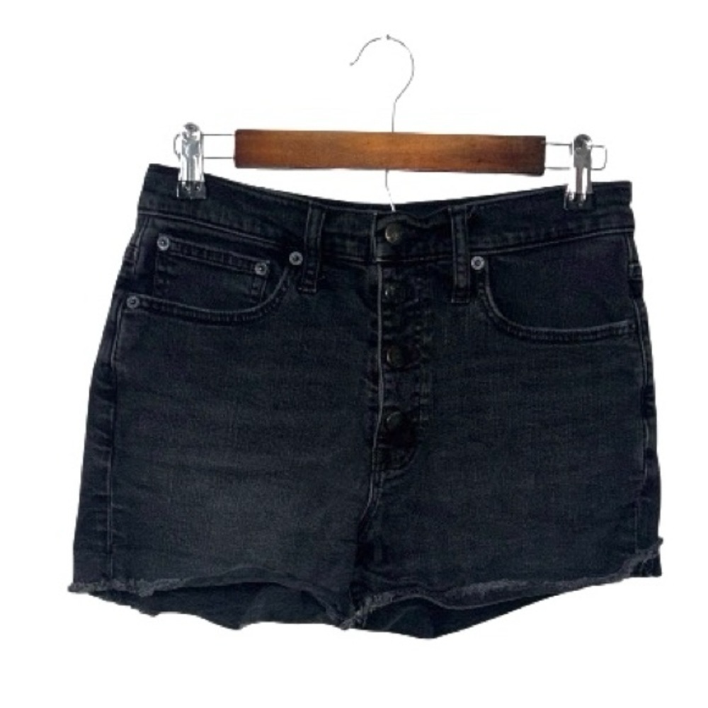 J.Crew Black Denim Shorts High Rise Button Fly Frayed Hem Casual Womens Size 27